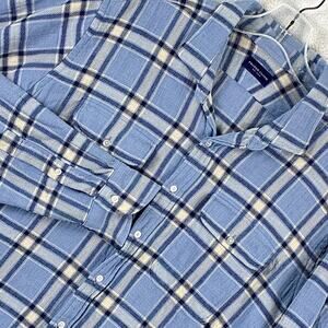Proper Cloth Flannel Shirt Men XL Blue Plaid Tailored Heavyweight Preppy Classic